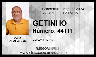 Candidato GETINHO 2024 - SÃO GABRIEL DA PALHA - Eleições