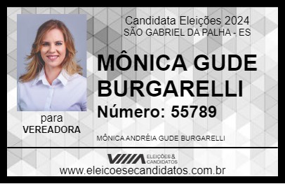 Candidato MÔNICA GUDE BURGARELLI 2024 - SÃO GABRIEL DA PALHA - Eleições