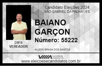 Candidato BAIANO GARÇON 2024 - SÃO GABRIEL DA PALHA - Eleições