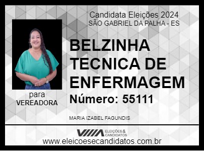 Candidato BELZINHA TECNICA DE ENFERMAGEM 2024 - SÃO GABRIEL DA PALHA - Eleições