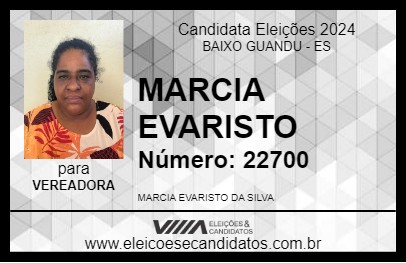 Candidato MARCIA EVARISTO 2024 - BAIXO GUANDU - Eleições