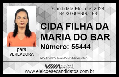 Candidato CIDA FILHA DA MARIA DO BAR  2024 - BAIXO GUANDU - Eleições