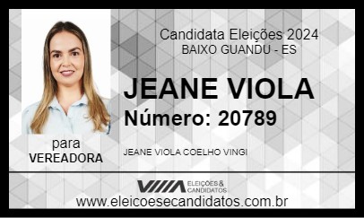 Candidato JEANE VIOLA 2024 - BAIXO GUANDU - Eleições