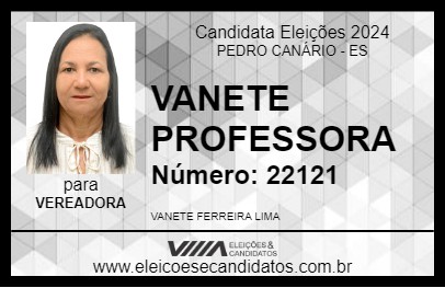 Candidato VANETE PROFESSORA 2024 - PEDRO CANÁRIO - Eleições