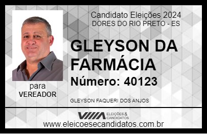 Candidato GLEYSON DA FARMÁCIA 2024 - DORES DO RIO PRETO - Eleições