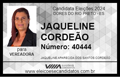 Candidato JAQUELINE CORDEÃO 2024 - DORES DO RIO PRETO - Eleições