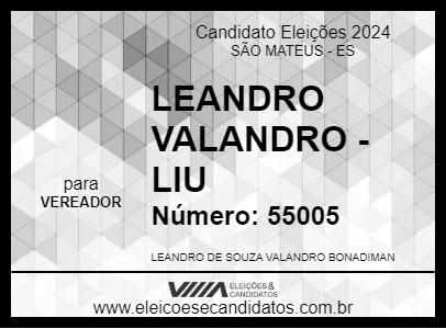 Candidato LEANDRO VALANDRO - LIU 2024 - SÃO MATEUS - Eleições