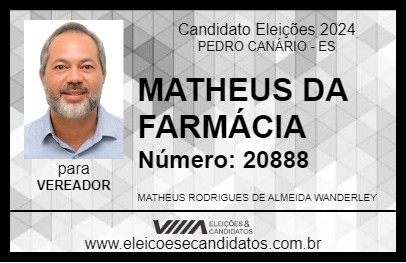 Candidato MATHEUS DA FARMÁCIA SANTA HELE 2024 - PEDRO CANÁRIO - Eleições