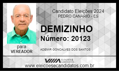 Candidato DEMIZINHO DA FARMÁCIA 2024 - PEDRO CANÁRIO - Eleições