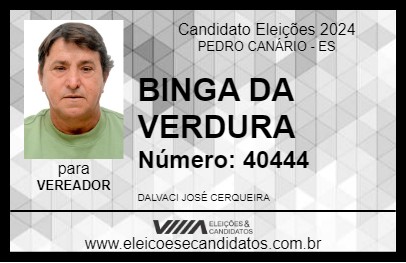 Candidato BINGA DA VERDURA 2024 - PEDRO CANÁRIO - Eleições