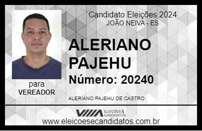 Candidato ALERIANO PAJEHU 2024 - JOÃO NEIVA - Eleições