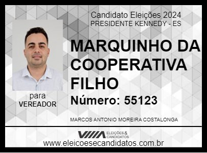 Candidato MARQUINHO DA COOPERATIVA FILHO 2024 - PRESIDENTE KENNEDY - Eleições