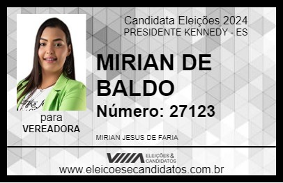 Candidato MIRIAN DE BALDO 2024 - PRESIDENTE KENNEDY - Eleições