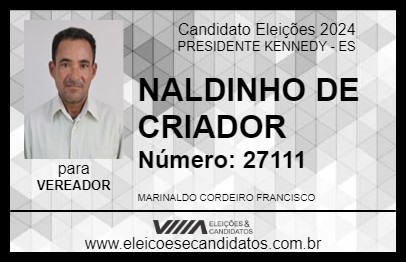 Candidato NALDINHO DE CRIADOR 2024 - PRESIDENTE KENNEDY - Eleições