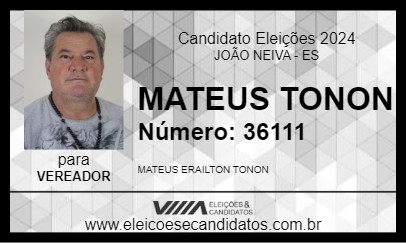 Candidato MATEUS TONON 2024 - JOÃO NEIVA - Eleições