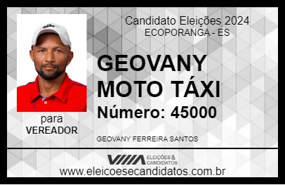 Candidato GEOVANY MOTO TÁXI 2024 - ECOPORANGA - Eleições