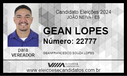 Candidato GEAN LOPES 2024 - JOÃO NEIVA - Eleições