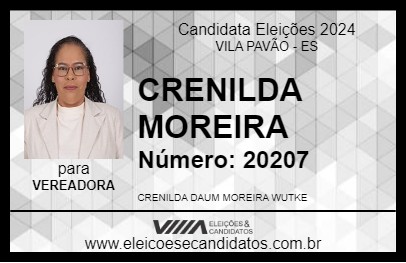 Candidato CRENILDA MOREIRA 2024 - VILA PAVÃO - Eleições