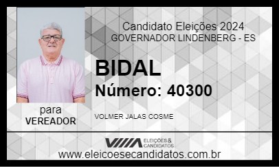 Candidato BIDAL 2024 - GOVERNADOR LINDENBERG - Eleições