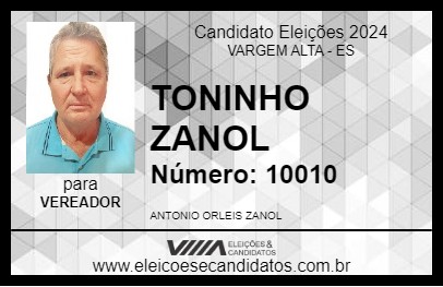 Candidato TONINHO ZANOL 2024 - VARGEM ALTA - Eleições