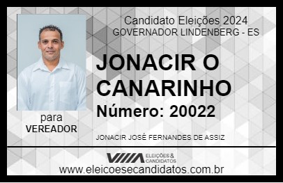 Candidato JONACIR O CANARINHO 2024 - GOVERNADOR LINDENBERG - Eleições