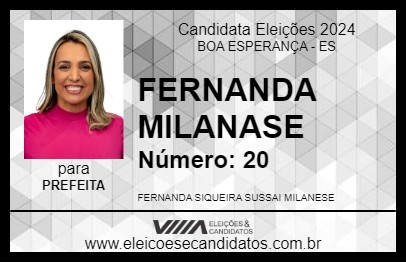 Candidato FERNANDA MILANESE 2024 - BOA ESPERANÇA - Eleições