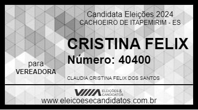 Candidato CRISTINA FELIX 2024 - CACHOEIRO DE ITAPEMIRIM - Eleições