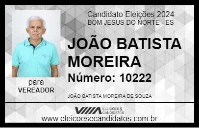 Candidato JOÃO BATISTA MOREIRA 2024 - BOM JESUS DO NORTE - Eleições