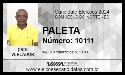 Candidato PALETA 2024 - BOM JESUS DO NORTE - Eleições