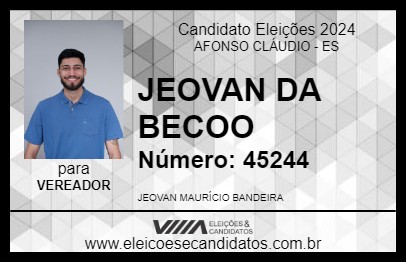 Candidato JEOVAN DA BECOO 2024 - AFONSO CLÁUDIO - Eleições