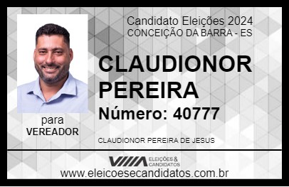 Candidato CLAUDIONOR PEREIRA 2024 - CONCEIÇÃO DA BARRA - Eleições