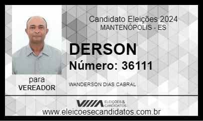 Candidato DERSON 2024 - MANTENÓPOLIS - Eleições