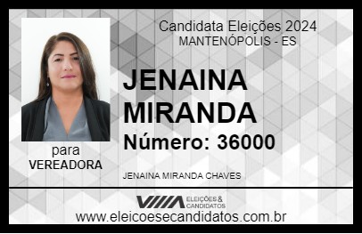 Candidato JENAINA MIRANDA 2024 - MANTENÓPOLIS - Eleições