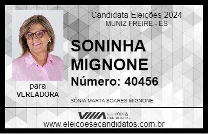 Candidato SONINHA MIGNONE 2024 - MUNIZ FREIRE - Eleições