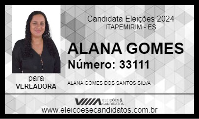 Candidato ALANA GOMES 2024 - ITAPEMIRIM - Eleições