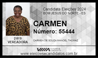 Candidato CARMEN 2024 - BOM JESUS DO NORTE - Eleições