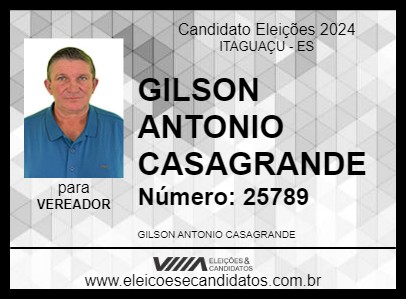 Candidato GILSON ANTONIO CASAGRANDE 2024 - ITAGUAÇU - Eleições