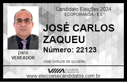 Candidato JOSÉ CARLOS ZAQUEU 2024 - ECOPORANGA - Eleições