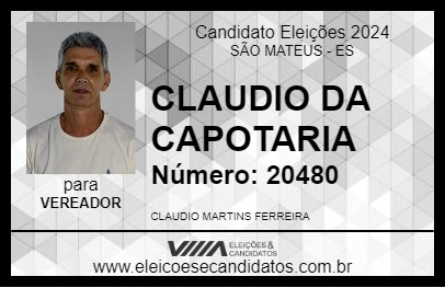 Candidato CLAUDIO DA CAPOTARIA 2024 - SÃO MATEUS - Eleições