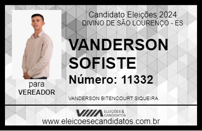 Candidato VANDERSON SOFISTE 2024 - DIVINO DE SÃO LOURENÇO - Eleições