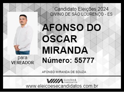 Candidato AFONSO DO OSCAR MIRANDA 2024 - DIVINO DE SÃO LOURENÇO - Eleições