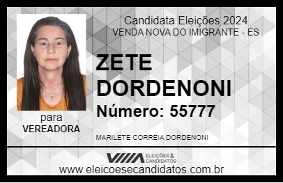 Candidato ZETE DORDENONI 2024 - VENDA NOVA DO IMIGRANTE - Eleições