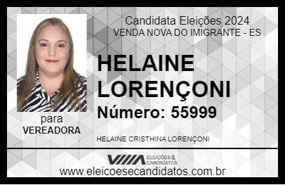 Candidato HELAINE LORENÇONI 2024 - VENDA NOVA DO IMIGRANTE - Eleições