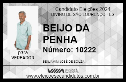 Candidato BEIJO DA PENHA 2024 - DIVINO DE SÃO LOURENÇO - Eleições