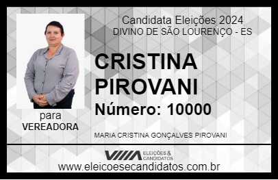 Candidato CRISTINA PIROVANI 2024 - DIVINO DE SÃO LOURENÇO - Eleições