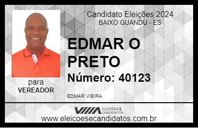 Candidato EDMAR O PRETO 2024 - BAIXO GUANDU - Eleições