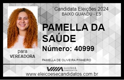 Candidato PAMELLA DA SAÚDE 2024 - BAIXO GUANDU - Eleições