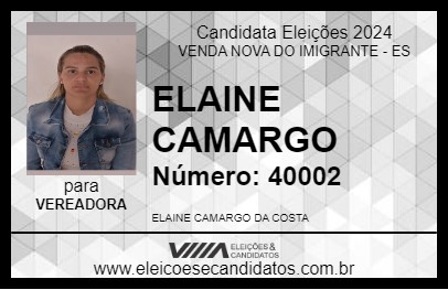 Candidato ELAINE CAMARGO 2024 - VENDA NOVA DO IMIGRANTE - Eleições