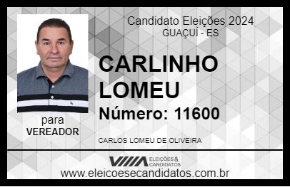 Candidato CARLINHO LOMEU 2024 - GUAÇUÍ - Eleições