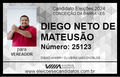 Candidato DIEGO NETO DE MATEUSÃO 2024 - CONCEIÇÃO DA BARRA - Eleições